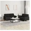 Image de Ensemble de canapés 2 pcs avec coussins Noir Tissu