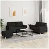 Image de Ensemble de canapés 3 pcs avec coussins noir tissu