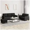Image de Ensemble de canapés 3 pcs avec coussins Noir Similicuir