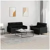 Image de Ensemble de canapés 2 pcs avec coussins Noir Tissu