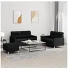 Image de Ensemble de canapés 3 pcs avec coussins Noir Tissu