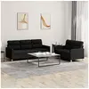 Image de Ensemble de canapés 2 pcs avec coussins Noir Tissu