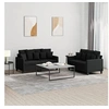 Image de Ensemble de canapés 2 pcs avec coussins Noir Tissu