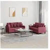 Image de Ensemble de canapés 2 pcs avec coussins Rouge bordeaux Tissu