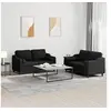 Image de Ensemble de canapés 2 pcs avec coussins noir tissu