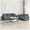 Image de Ensemble de canapés 2 pcs avec coussins gris foncé velours
