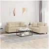 Image de Ensemble de canapés 2 pcs avec coussins Crème Tissu microfibre