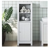 Image de Armoire de Salle de Bain, Placard avec 4 Etagères et 2 Portes, Meuble de Rangement, Organisateur de Toilette, Moderne,Blanc Bois de Pin Massif