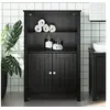 Image de Armoire de Salle de Bain, Placard avec 4 Etagères et 2 Portes, Meuble de Rangement, Organisateur de Toilette, Moderne,Noir Bois de Pin Massif