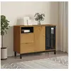 Image de Buffet avec porte vitrée FLAM 110x40x80 cm bois massif de pin, armoire, meuble de rangement, meuble de couloir, placard