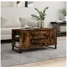 Image de Table Basse, Table d'Appoint avec 4 Compartiments et 2 Tiroirs, Bout de Canapé avec Pieds Salle de Séjour, Moderne, Chêne Fumé Bois d'Ingénierie