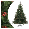 Image de Sapin de Noël Artificiel avec Pommes de Pin et Baies, Arbre de Noël avec Support, Décoration de Fête Vacance Maison Intérieur, 210 cm