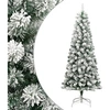 Image de Sapin de Noël Artificiel à Charnières avec Neige Floquée, Arbre de Noël avec Support, Décoration de Vacances Fête Intérieur Extérieur, 210 cm