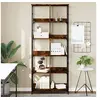 Image de Bibliothèque, Etagère à Livres avec 10 Compartiments, Meuble de Rangement Bureau Intérieur, Industriel, Chêne Fumé Bois d'Ingénierie