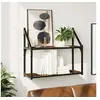 Image de Etagère Murale 2 Niveaux, Bibliothèque Suspendue, Armoire à Livres Flottante, Meuble de Rangement Salon Bureau Maison Intérieur, Moderne, Chêne Fumé