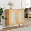 Image de Buffet SENJA aspect rotin marron 80x35x80 cm bois massif de pin