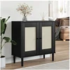 Image de Buffet, Armoire avec 5 Compartiments et 2 Portes, Placard de Rangement Salon, Moderne, Aspect Rotin Noir Bois Massif de Pin