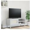 Image de Meuble TV SENJA aspect rotin blanc 106x40x49cm bois massif pin 358041