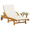 Image de Chaise longue avec coussin et table bois d'acacia massif, lit de bronzage, chaise longue d'extérieur, lit de jour 3206362