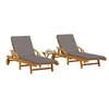 Image de Chaises longues lot de 2 avec table bois massif d'acacia, lit de bronzage, chaise longue d'extérieur, lit de jour 3206368