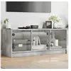 Image de Meuble TV avec portes en verre gris béton 102x37x42 cm 836409