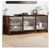 Image de Meuble TV avec portes en verre chêne fumé 102x37x42 cm