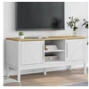 Image de Meuble TV FLORO blanc 114x43x55 cm bois massif de pin, banc TV, meuble hifi, centre de divertissement, buffet TV, 374015