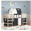 Image de Lit Mezzanine Enfants et Tunnel, Lit Surélevé pour Enfants avec Echelle, Meuble de Rangement Chambre, Moderne, Blanc Noir 90x190 cm Pin Massif