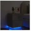 Image de Armoire de Chevet avec Lumières LED, Table de Chevet avec 7 Tiroirs, Table de Nuit Chambre, Moderne, Gris Béton Bois 836741