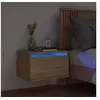 Image de Table de Chevet Murale avec Lumières LED, Armoire de Nuit, Table de Nuit, Armoire de Chevet Chambre, Moderne, Chêne 836830