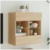Image de Meuble TV avec Lumières LED, Armoire de Télévision Murale avec Etagères, Meuble Télé Suspendu Salon, Moderne, Chêne 837094