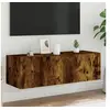 Image de Meuble TV mural avec lumières LED chêne fumé 100x35x31 cm