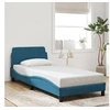 Image de Cadre de Lit avec Tête de Lit, Lit Rembourré avec Sommier à Lattes, Lit Simple avec Pied, Lit Adulte de Chambre, Bleu 373096