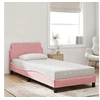 Image de Cadre de Lit avec Tête de Lit, Lit Rembourré avec Sommier à Lattes, Lit Simple avec Pied, Lit Adulte de Chambre, Rose 373097