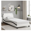Image de Cadre de Lit avec Tête de Lit, Lit Rembourré avec Sommier à Lattes, Lit Simple avec Pied Chambre, Blanc et Noir 373104