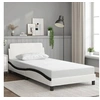 Image de Cadre de Lit et Tête de Lit, Lit Rembourré avec Sommier à Lattes, Lit Simple avec Pied Chambre, Blanc et Noir 100x200 373144