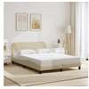 Image de Cadre de Lit avec Tête de Lit, Lit Rembourré avec Sommier à Lattes, Lit Simple avec Pied Chambre à Coucher, Crème 373150