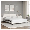 Image de Cadre de Lit et Tête de Lit, Lit Rembourré avec Sommier à Lattes, Lit Double avec Pied Chambre à Coucher, Blanc et 373224