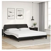Image de Cadre de Lit et Tête de Lit, Lit Rembourré avec Sommier à Lattes, Lit Double avec Pied Chambre à Coucher, Noir et 373243