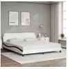 Image de Cadre de Lit et Tête de Lit, Lit Rembourré avec Sommier à Lattes, Lit Double avec Pied Chambre à Coucher, Blanc et 373244
