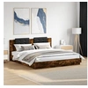 Image de Cadre de Lit avec Tête de Lit et Lumières LED, Sommier à Lattes, Lit Double, Lit Adulte de Chambre à Coucher Intérieur, Moderne, Chêne Fumé 200x200