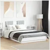 Image de Cadre de Lit avec Tête de Lit et Lumières LED, Sommier à Lattes, Lit Double, Lit Adulte de Chambre à Coucher 3210010
