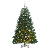 Image de Sapin de Noël Artificiel Articulé 300 LED et Boules, Arbre de Noël avec Lumières, Décoration de Fête Vacance Intérieur Extérieur, 240 cm