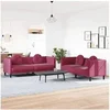 Image de Canape droit 3 places en velours rouge 77 x 193.5 x 70 cm