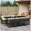 Image de Ensemble à manger de jardin 9pcs coussins noir résine tressée 3210738