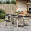 Image de Ensemble à manger de jardin et coussins 9 pcs gris clair rotin, ensemble à manger d'extérieur, meuble à manger de 3210779