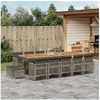 Image de Ensemble à manger de jardin 15 pcs coussins gris résine tressée, ensemble à manger d'extérieur 3210818