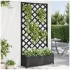 Image de Jardinière avec Treillis, Lit Surélevé, Bac à Fleurs, Pot de Plantes, Boîte à Fleurs Jardin Patio Terrasse, Noir Bois 365481