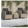 Image de Ensemble de Bistro avec Coussins 3 pcs, Chaises et Table de Patio, Meubles de Terrasse Extérieur, Gris Résine Tressée 366314