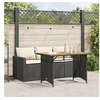 Image de Ensemble à manger de jardin coussins 2pcs noir résine tressée, ensemble de salle à manger d'extérieur, meuble de 366336